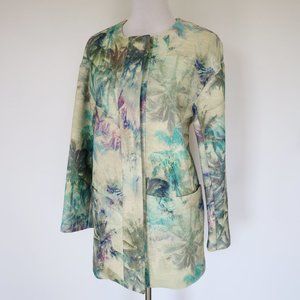 NAF NAF PARIS Size 40 (US Size Large) Green Blue Palm Tree Jacket Coat